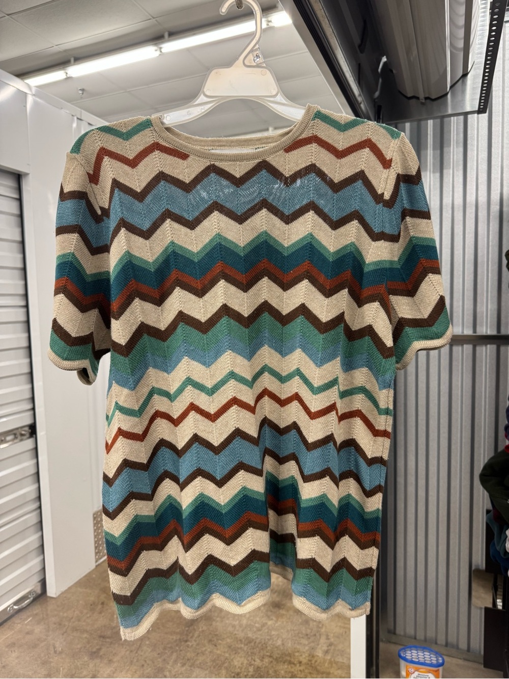 Alfred Dunner Chevron Crewneck Sweater - Cream, Blue, Teal & Brown